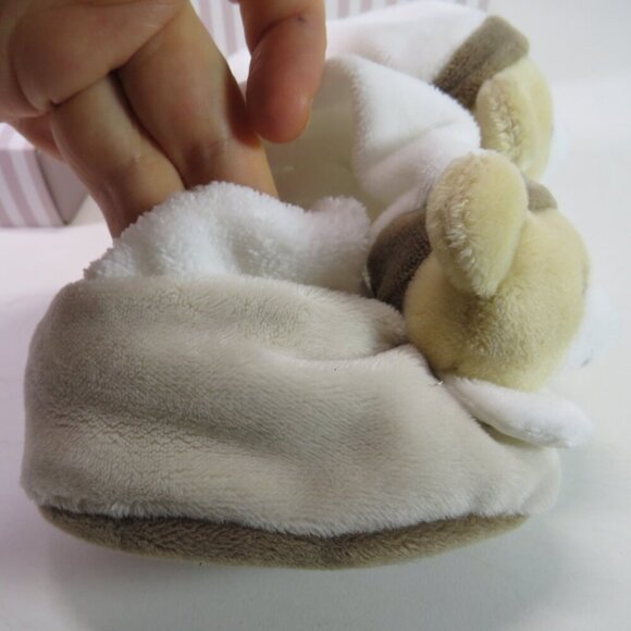Baby Doudou Et Compagnie Paris Teddy Bootie Slippers W/Rattle Soft Fur Tan - Picture 5 of 11